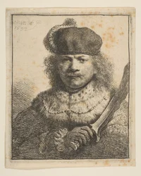 Rembrandt mit erhobenem Säbel, 1634